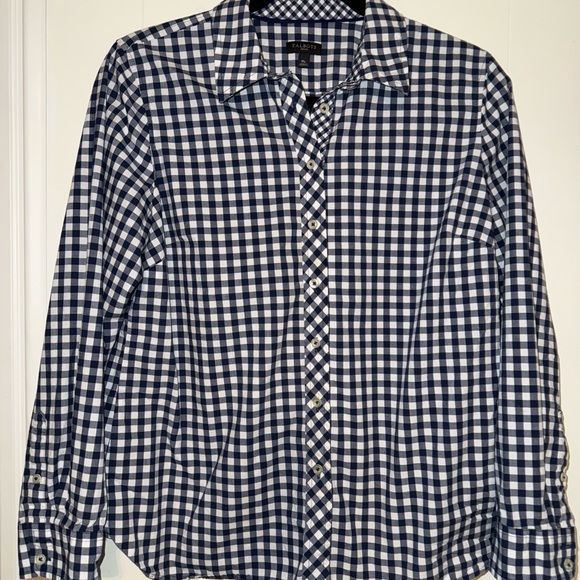 Talbots Tops - Talbots Women's Navy and White Checkered Button Down Shirt sz Medium
